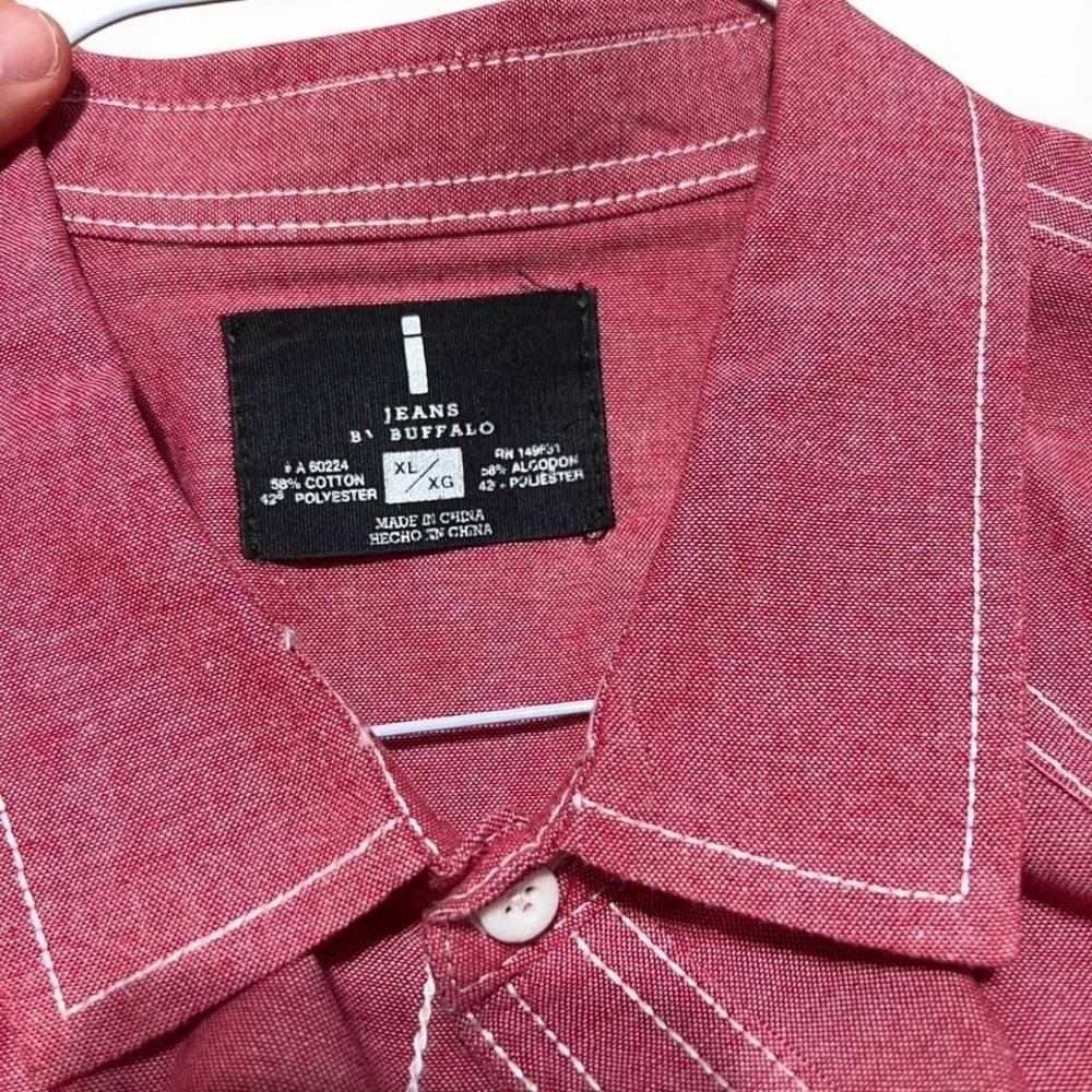 Red button up shirt with white stitching - Picture 4 of 5